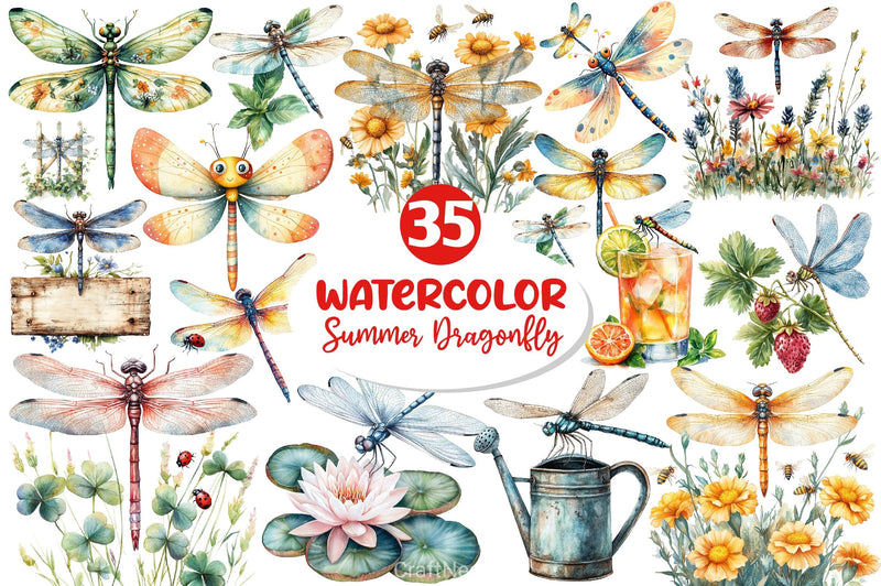 Summer Dragonfly Garden Clipart Bundle 2 - CraftNest - Digital Crafting and Art