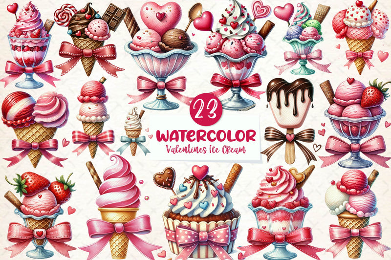 Valentines Ice Cream With Bows Clipart Bundle - CraftNest - Digital Crafting and Art