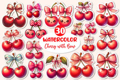 Kawaii Cherry With Bow Clipart Bundle - CraftNest - Digital Crafting and Art