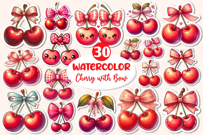 Kawaii Cherry With Bow Clipart Bundle - CraftNest - Digital Crafting and Art