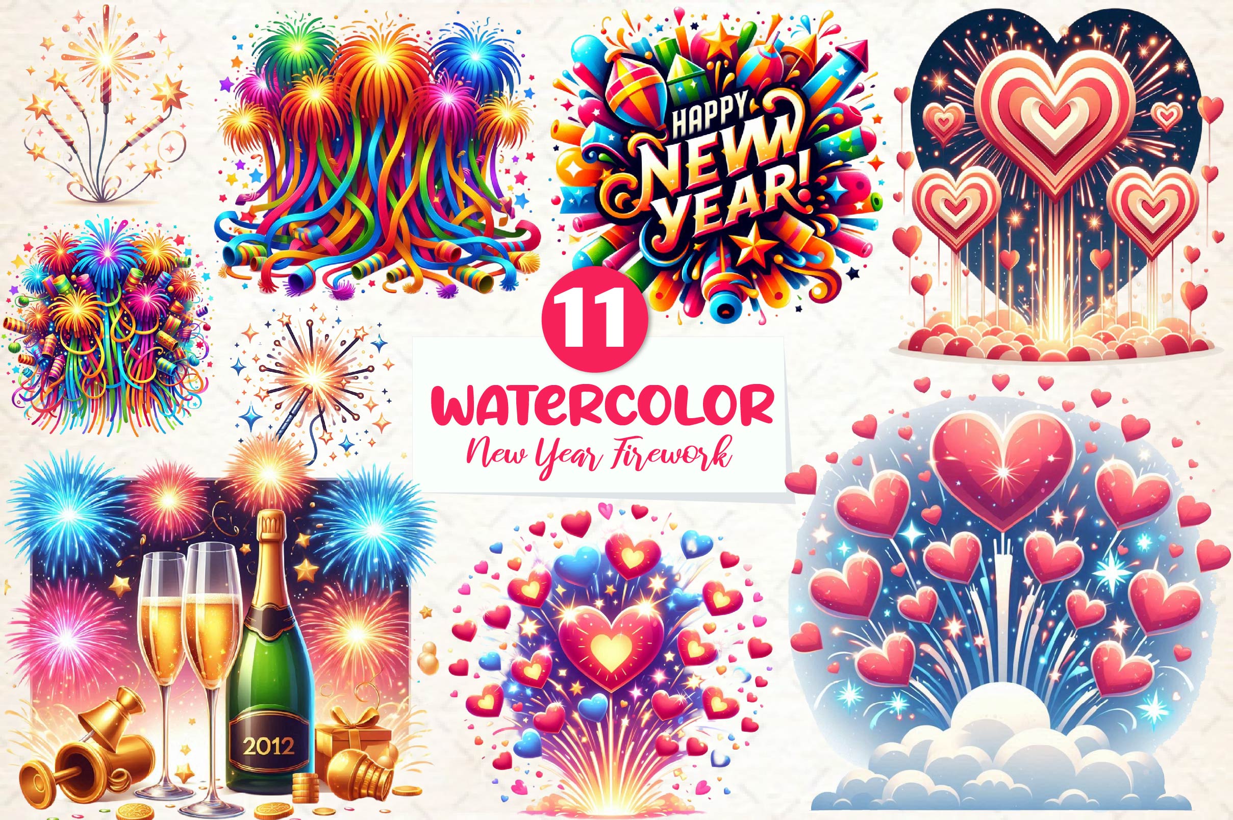 Happy New Year Fireworks Clipart Bundle - CraftNest - Digital Crafting and Art