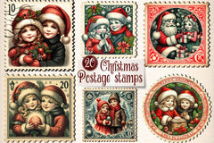 Christmas Girl And Boy Postage Stamps Clipart Bundle - CraftNest - Digital Crafting and Art