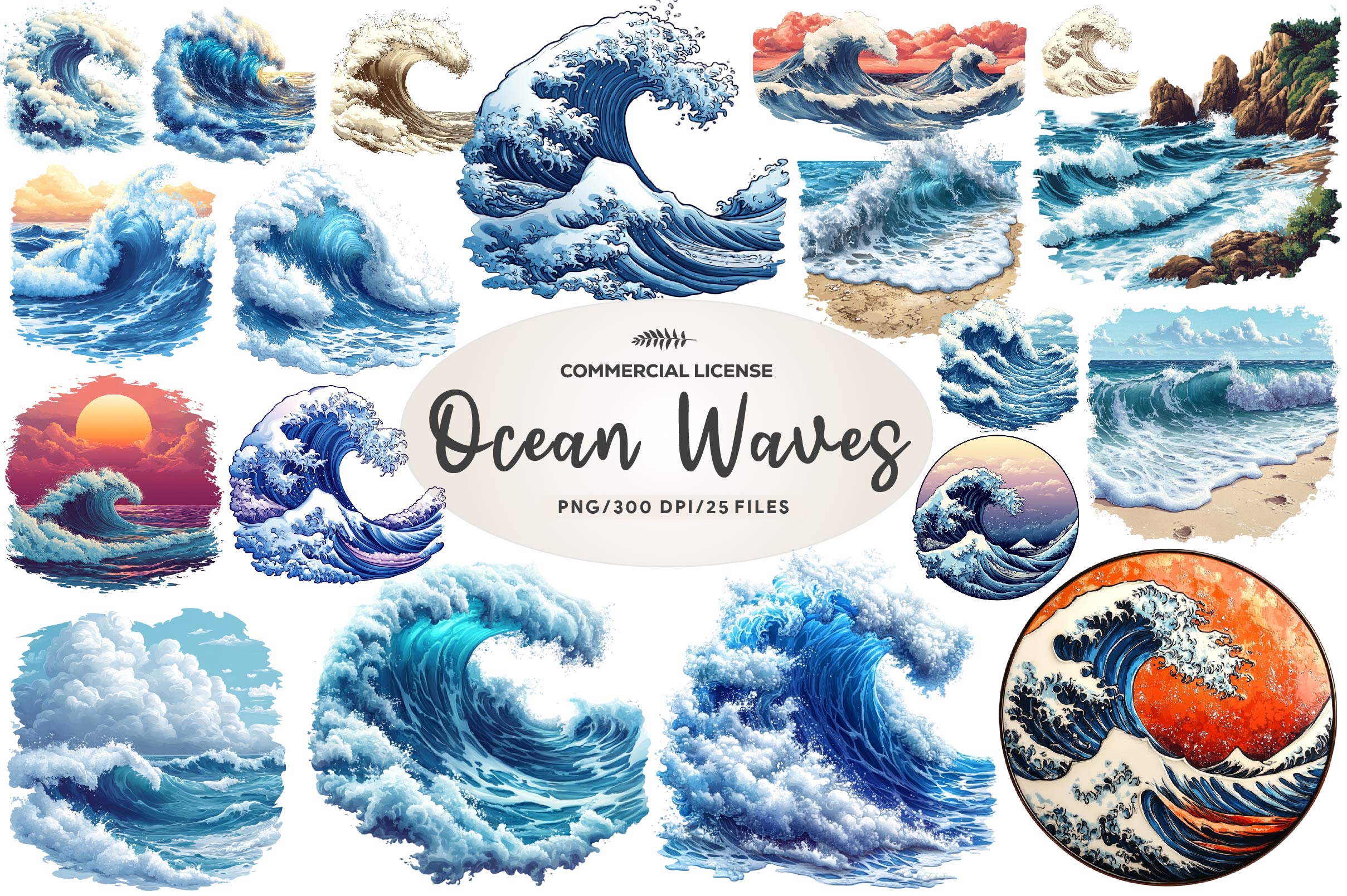 Vintage Ocean Waves Clipart Bundle - CraftNest - Digital Crafting and Art