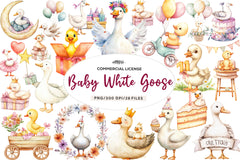 Baby White Goose Birthday Clipart Bundle - CraftNest - Digital Crafting and Art