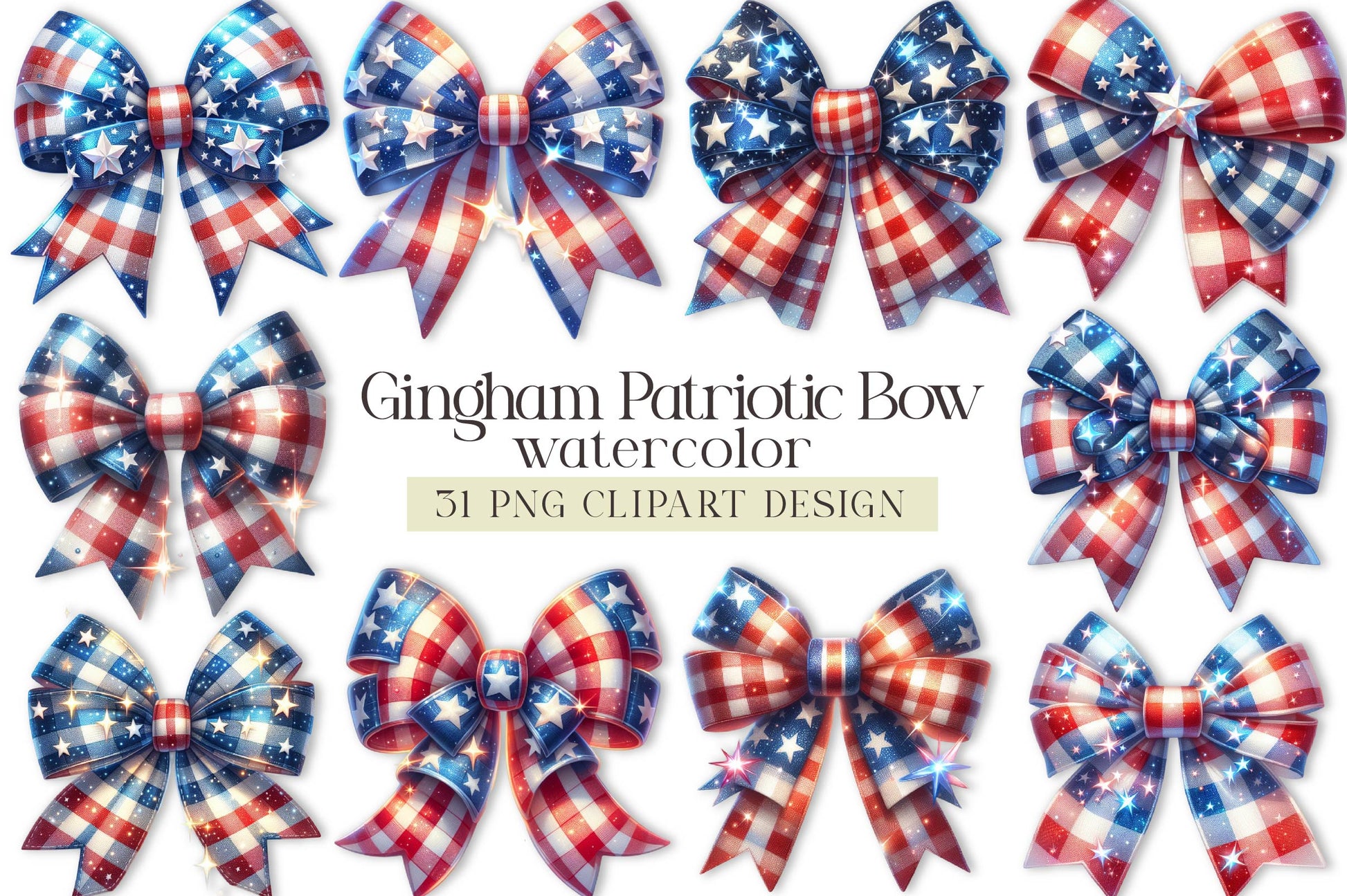 Gingham Patriotic Bow Clipart Bundle - CraftNest - Digital Crafting and Art