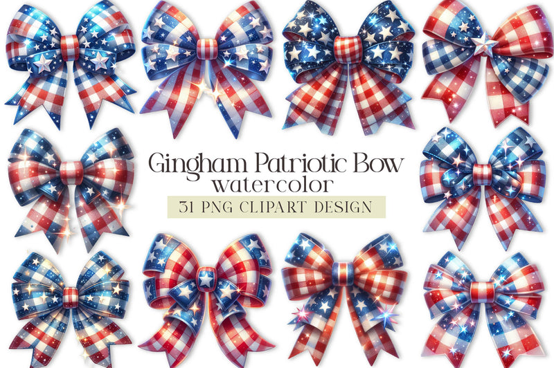 Gingham Patriotic Bow Clipart Bundle - CraftNest - Digital Crafting and Art
