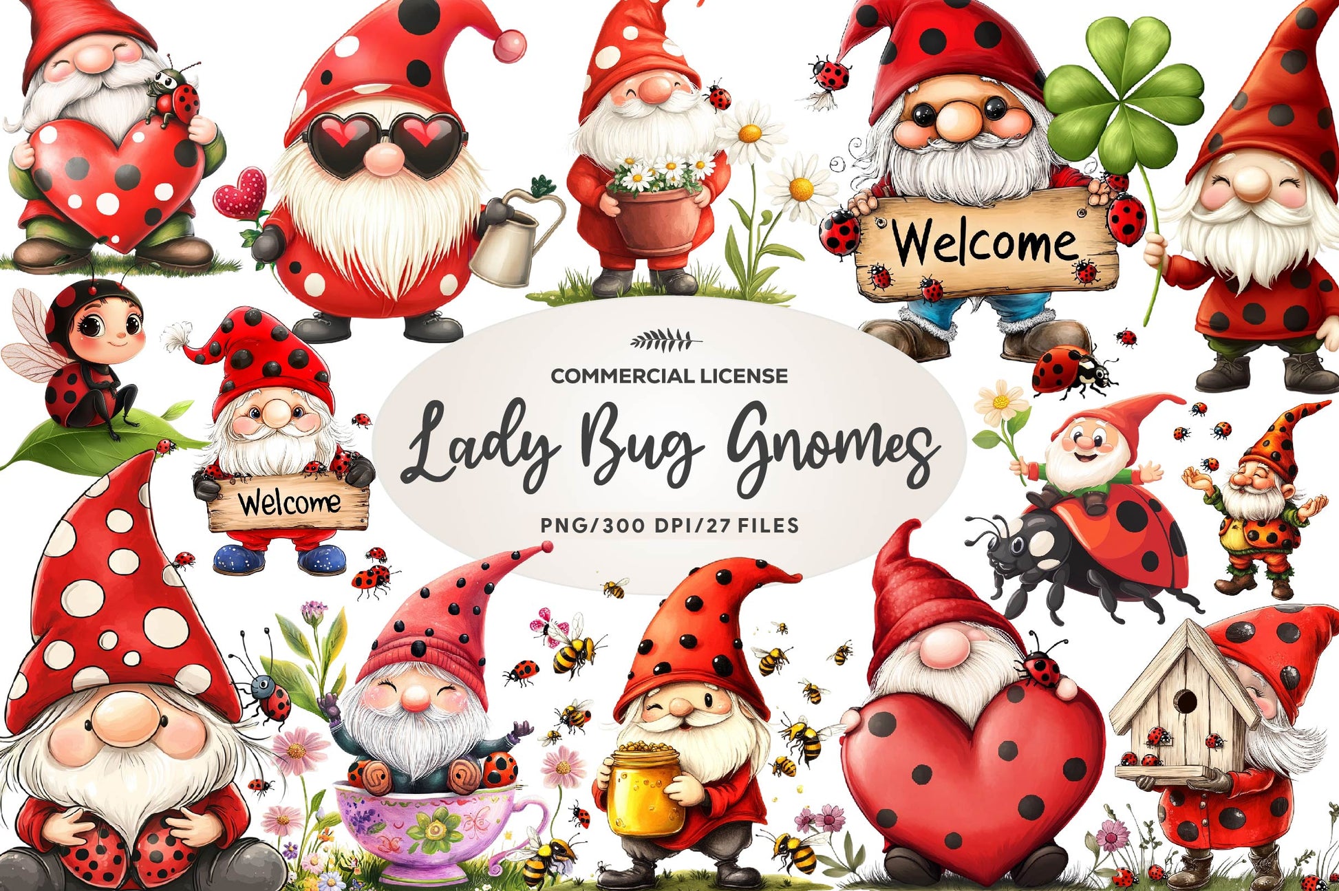 Lady Bug Gnomes Set Clipart Bundle - CraftNest - Digital Crafting and Art
