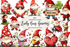 Lady Bug Gnomes Set Clipart Bundle - CraftNest - Digital Crafting and Art