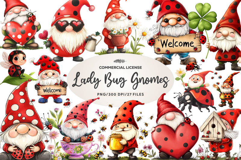 Lady Bug Gnomes Set Clipart Bundle - CraftNest - Digital Crafting and Art