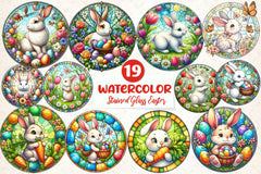 Round Stained Glass Easter Bunny Clipart Bundle - CraftNest - Digital Crafting and Art