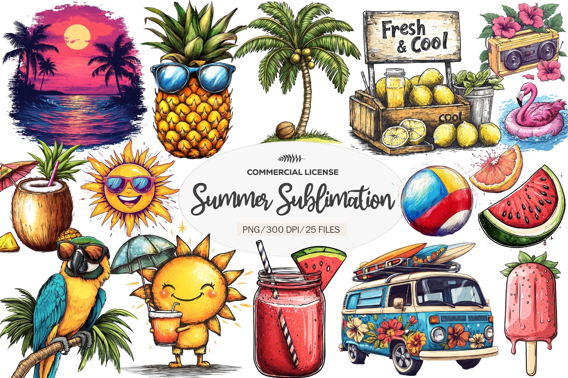 Hand Drawn Summer Clipart Bundle - CraftNest - Digital Crafting and Art
