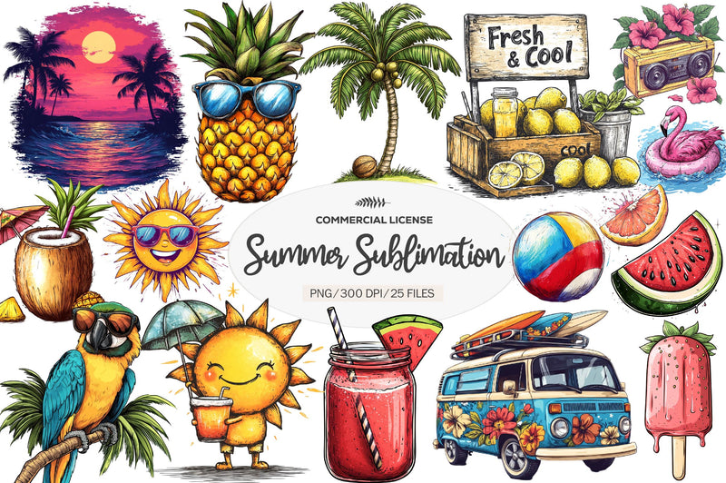 Hand Drawn Summer Clipart Bundle - CraftNest - Digital Crafting and Art