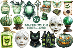 Antique Green Halloween Set Clipart Bundle - CraftNest - Digital Crafting and Art