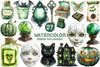 Antique Green Halloween Set Clipart Bundle