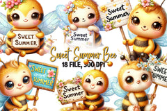 Bee With A Sign That Says Sweet Summer Clipart Bundle - CraftNest - Digital Crafting and Art