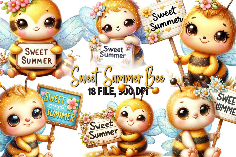 Bee With A Sign That Says Sweet Summer Clipart Bundle - CraftNest - Digital Crafting and Art