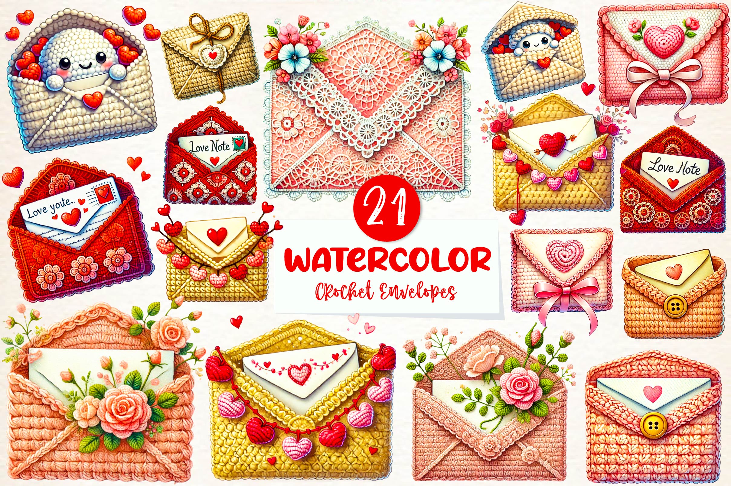 Valentine Crochet Envelopes Clipart Bundle - CraftNest - Digital Crafting and Art