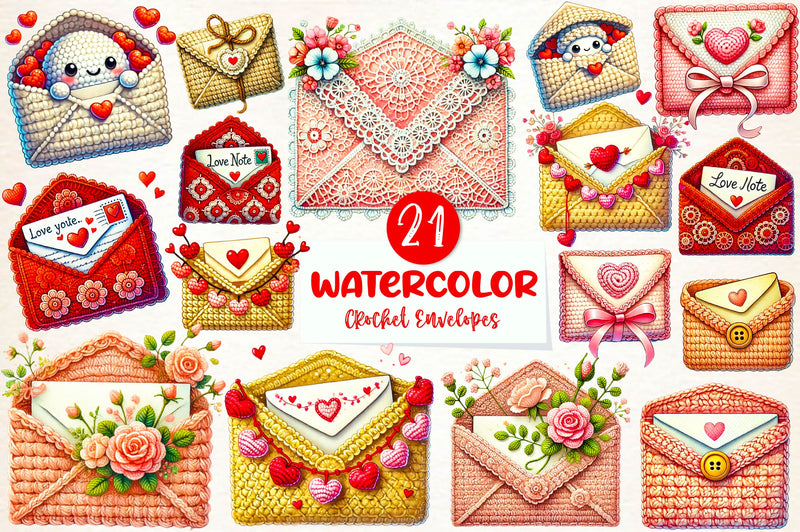 Valentine Crochet Envelopes Clipart Bundle - CraftNest - Digital Crafting and Art