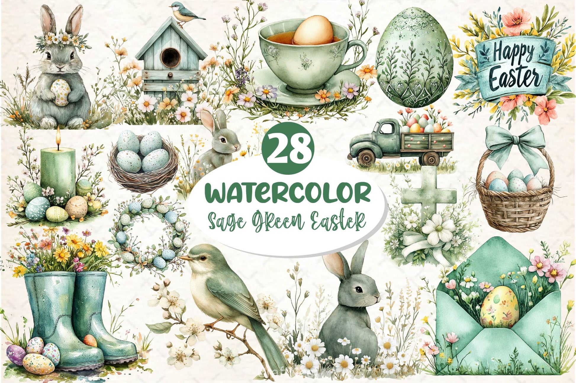 Sage Green Easter Clipart Bundle - CraftNest - Digital Crafting and Art