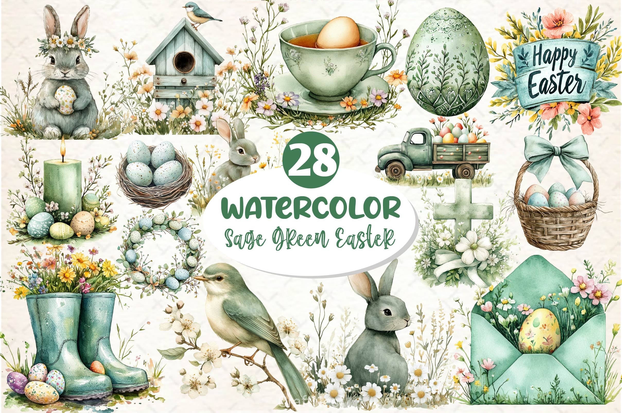 Sage Green Easter Clipart Bundle - CraftNest - Digital Crafting and Art