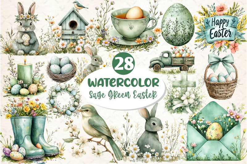 Sage Green Easter Clipart Bundle - CraftNest - Digital Crafting and Art