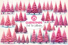 Pink Christmas Trees Clipart Bundle - CraftNest - Digital Crafting and Art