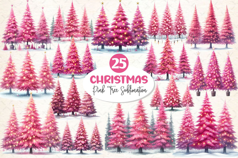 Pink Christmas Trees Clipart Bundle - CraftNest - Digital Crafting and Art