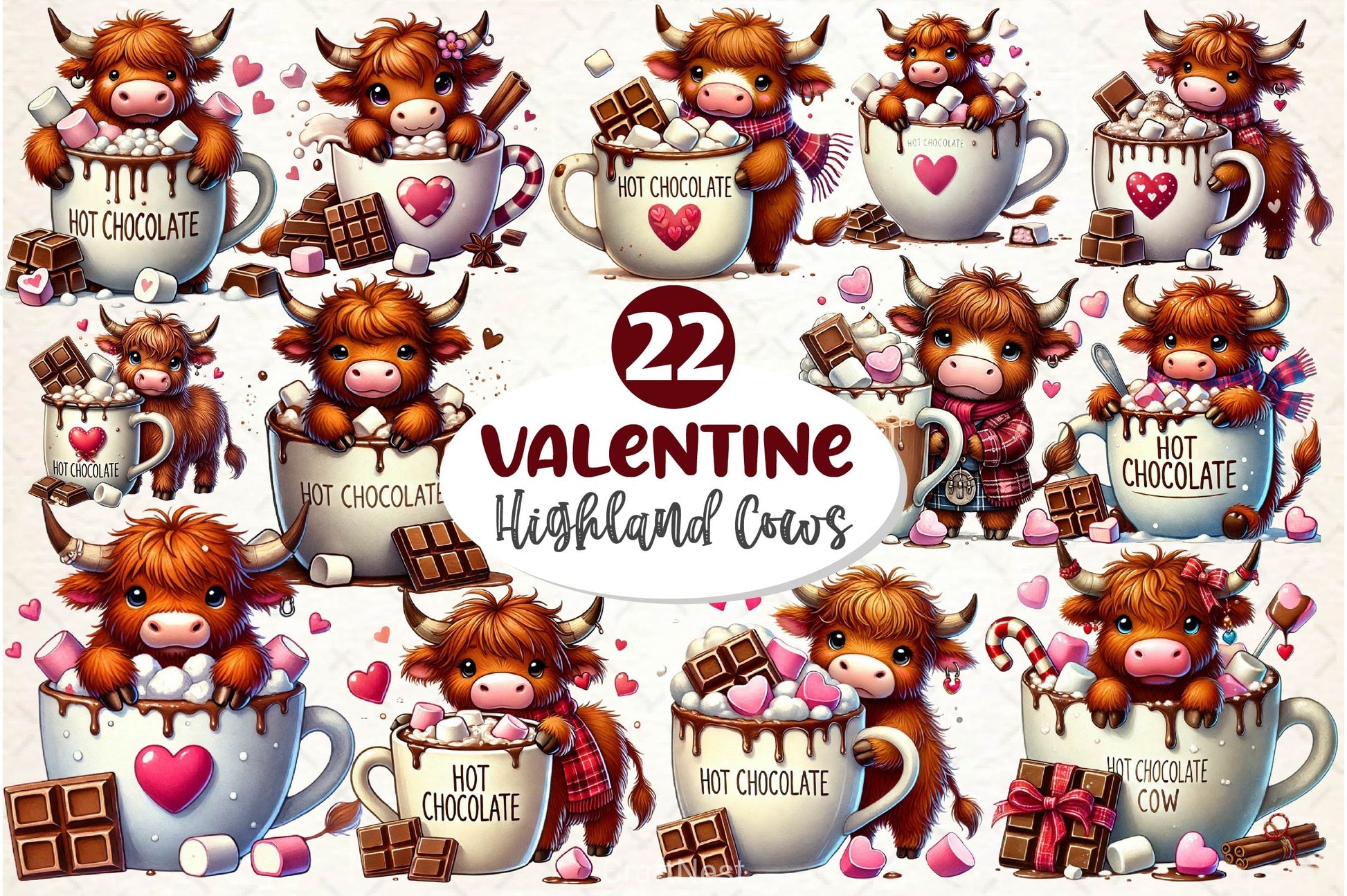 Valentines Highland Cow Chocolate Clipart Bundle - CraftNest - Digital Crafting and Art