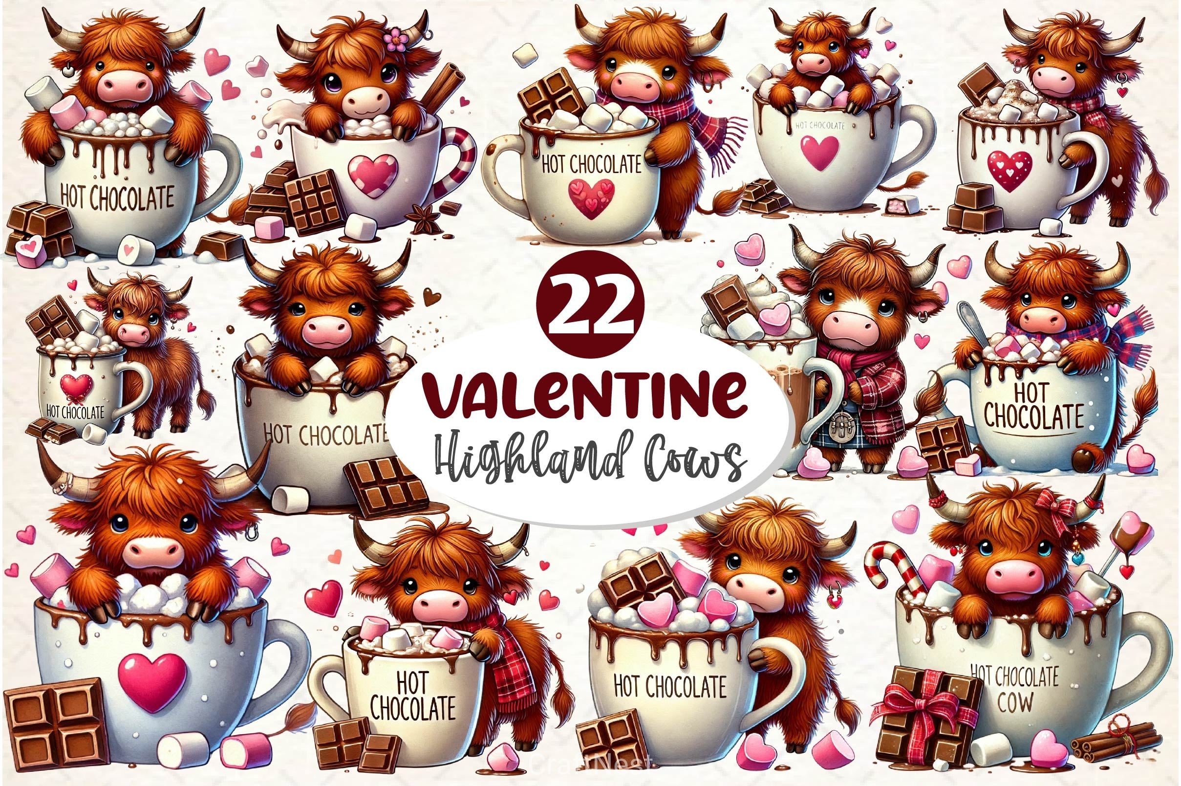 Valentines Highland Cow Chocolate Clipart Bundle - CraftNest - Digital Crafting and Art