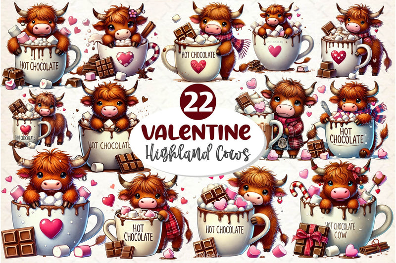 Valentines Highland Cow Chocolate Clipart Bundle - CraftNest - Digital Crafting and Art