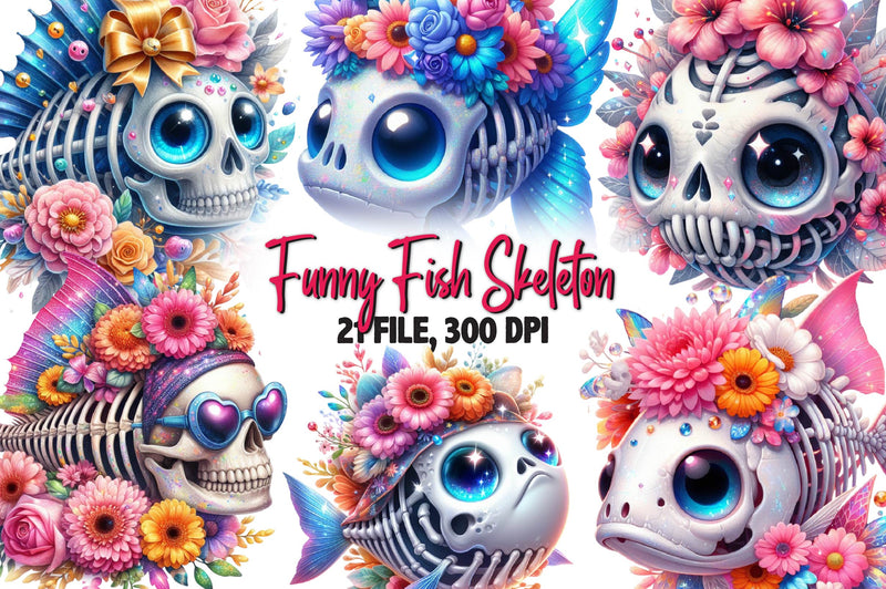 Funny Fish Skeleton Clipart Bundle - CraftNest - Digital Crafting and Art