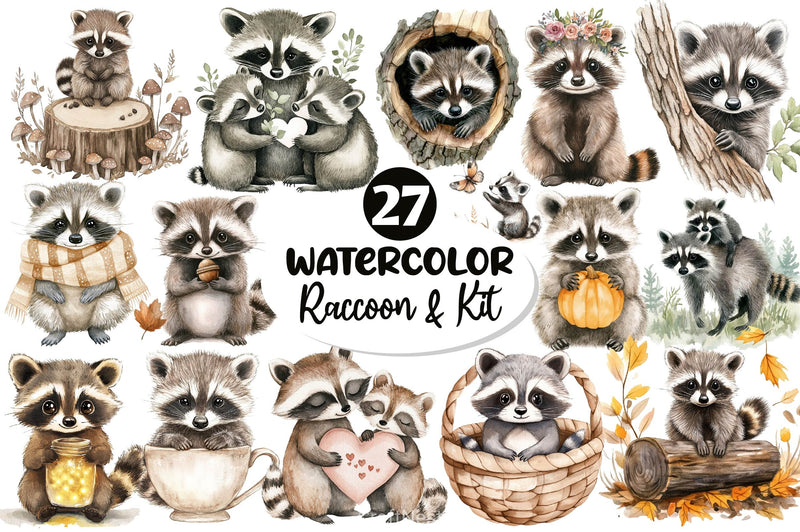 Raccoon Kit Clipart Bundle 2 - CraftNest - Digital Crafting and Art