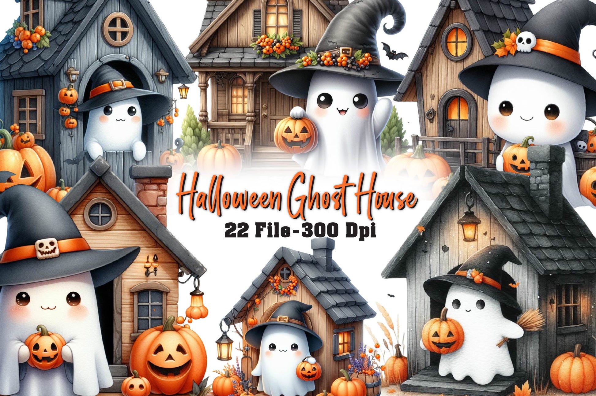 Halloween Ghost House Clipart Bundle - CraftNest - Digital Crafting and Art