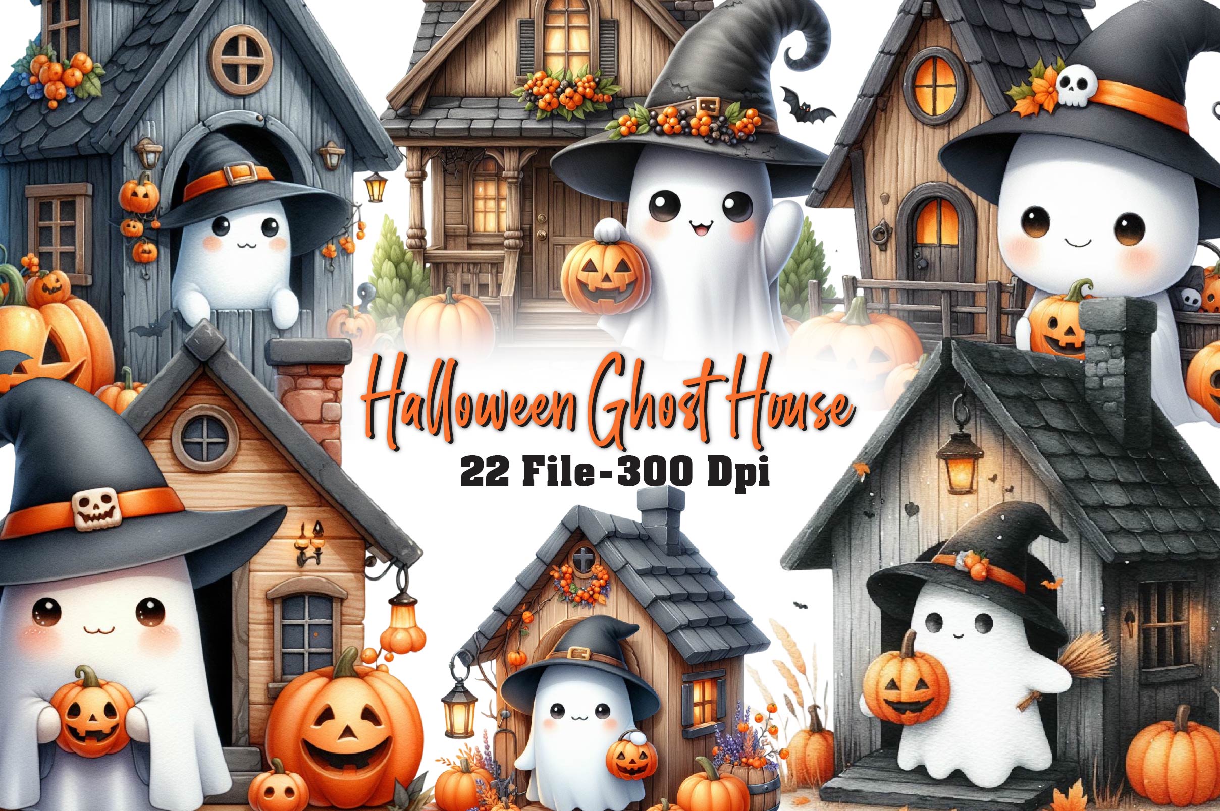 Halloween Ghost House Clipart Bundle - CraftNest - Digital Crafting and Art