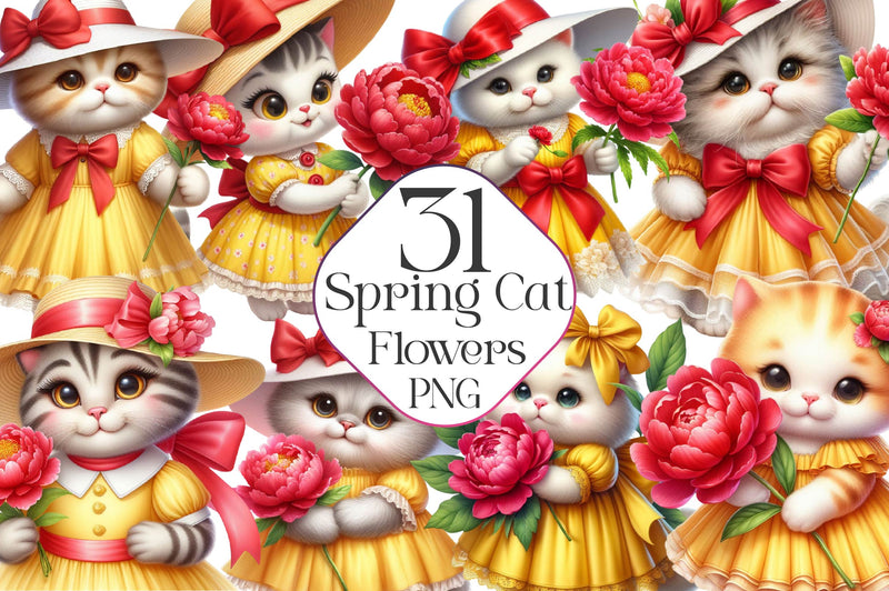 Cat Spring Flowers Clipart Bundle - CraftNest - Digital Crafting and Art