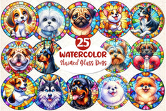 Round Stained Glass Dogs Clipart Bundle - CraftNest - Digital Crafting and Art