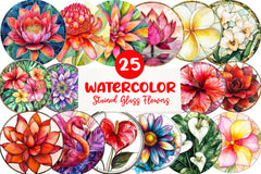 Round Stained Glass Tropical Flowers Clipart Bundle - CraftNest - Digital Crafting and Art