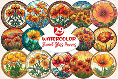 Stained Glass California Poppies Clipart Bundle - CraftNest - Digital Crafting and Art