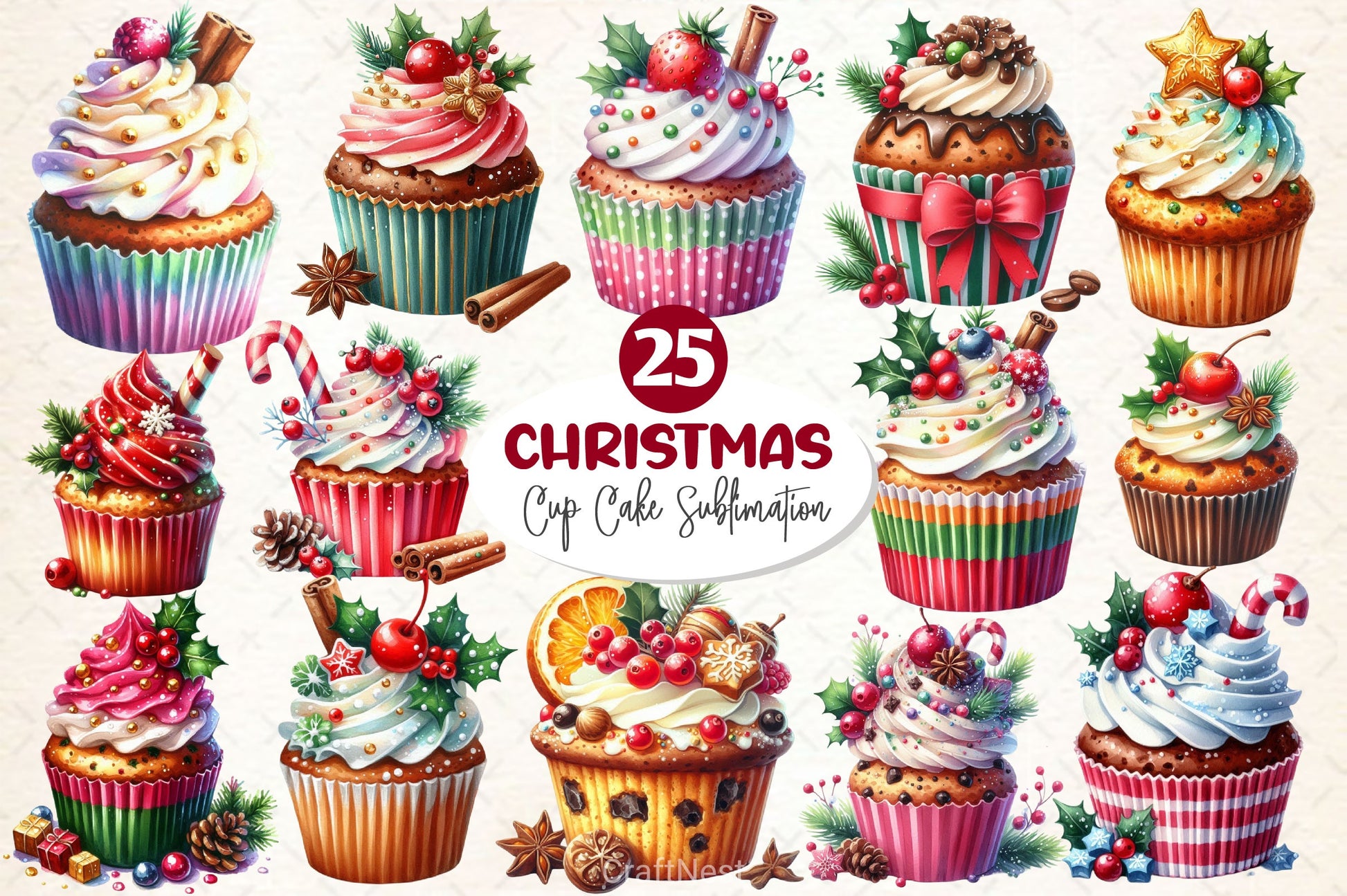 Christmas Cupcake Vintage Cupcake Clipart Bundle - CraftNest - Digital Crafting and Art