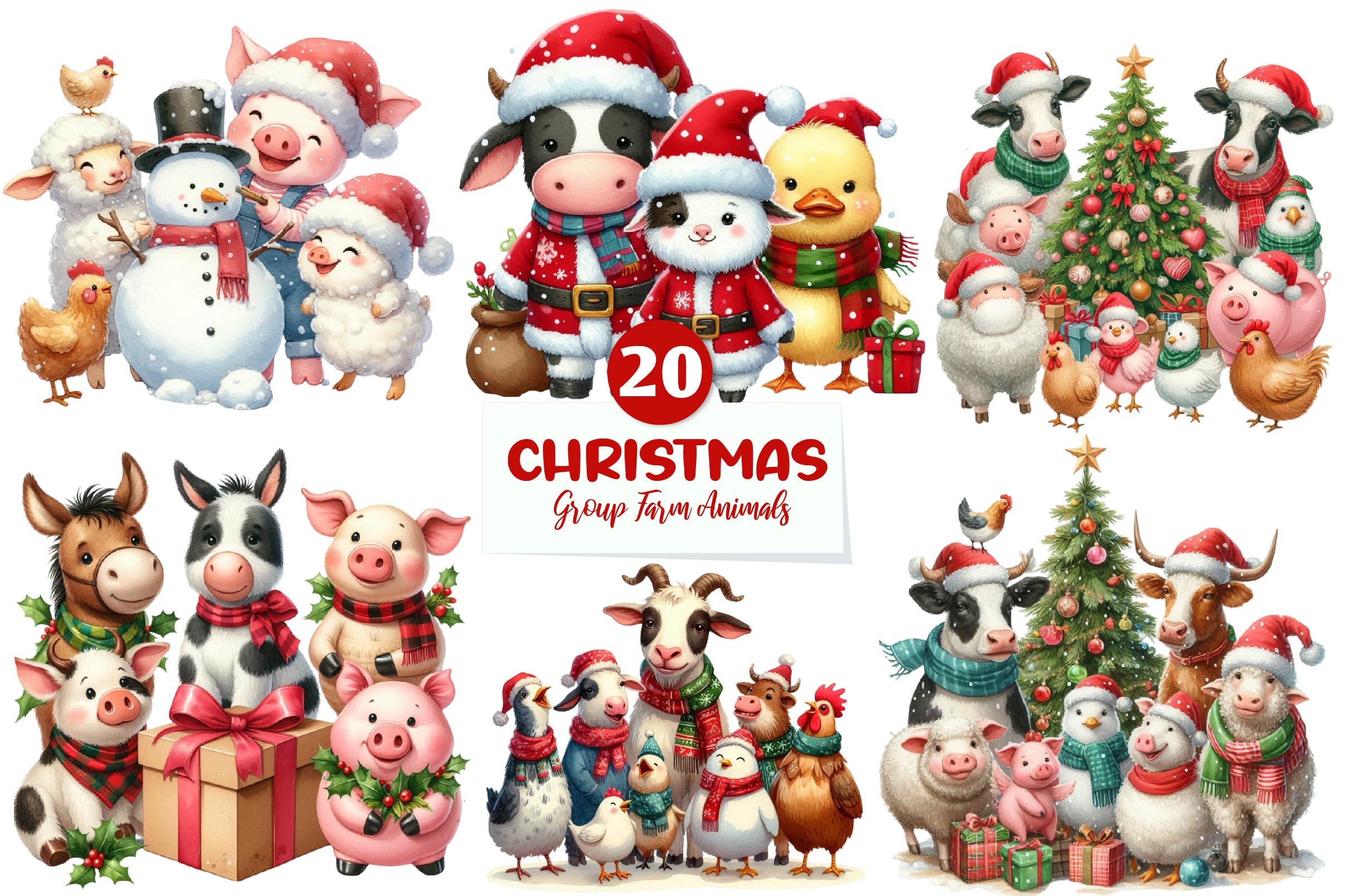 Christmas Of Group Farm Animals Clipart Bundle - CraftNest - Digital Crafting and Art