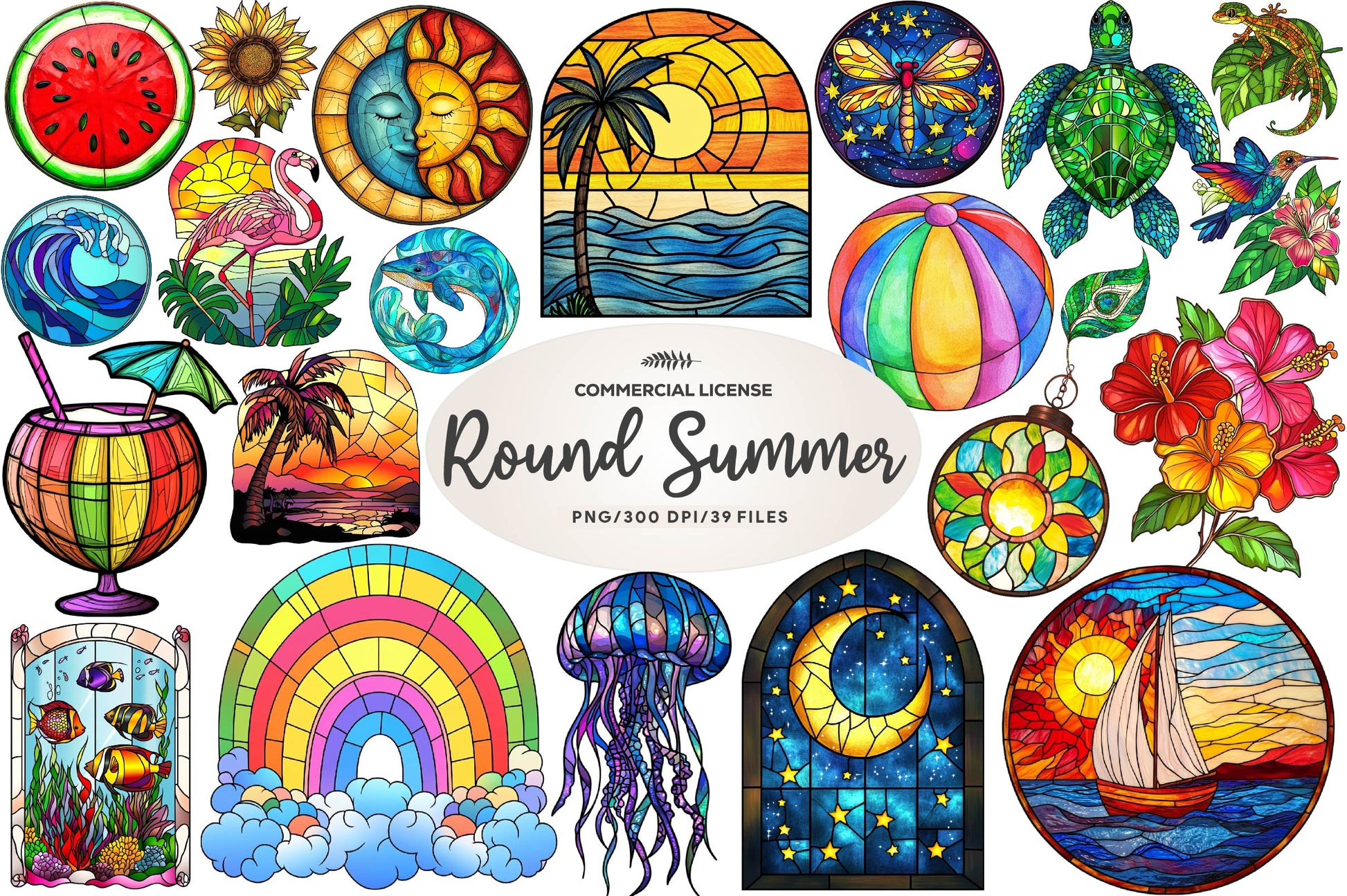 Round Stained Glass Summer Clipart Bundle 2 - CraftNest - Digital Crafting and Art