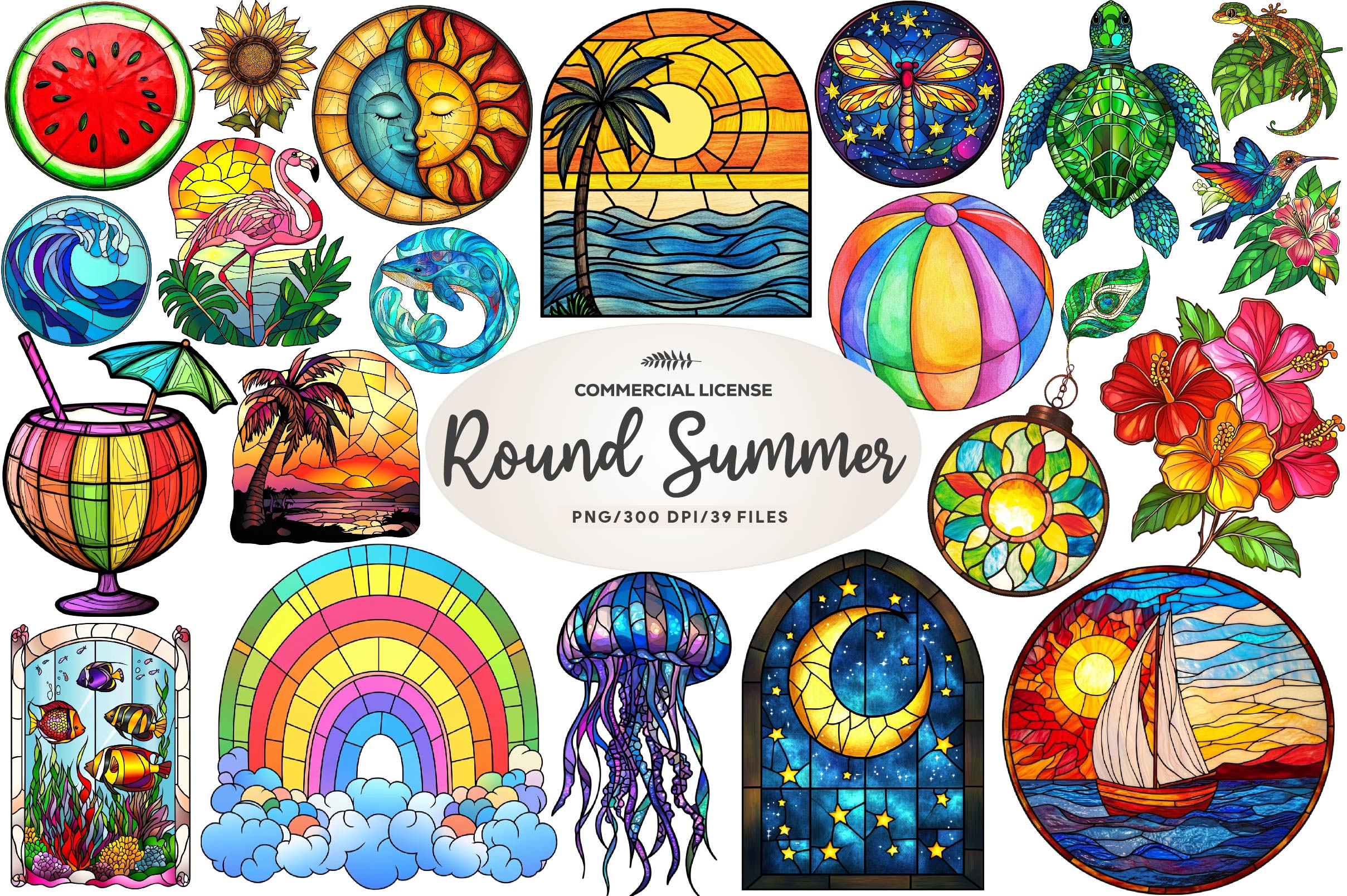 Round Stained Glass Summer Clipart Bundle 2 - CraftNest - Digital Crafting and Art
