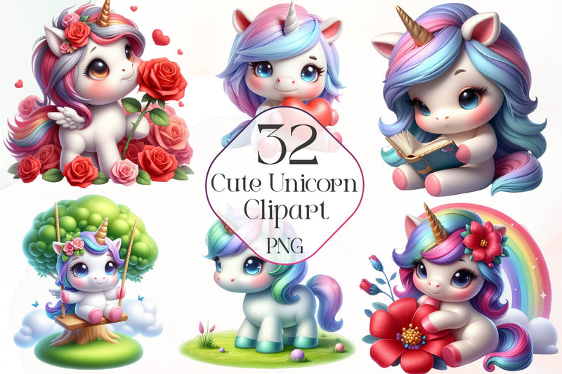Cute Unicorn Clipart Bundle 2 - CraftNest - Digital Crafting and Art