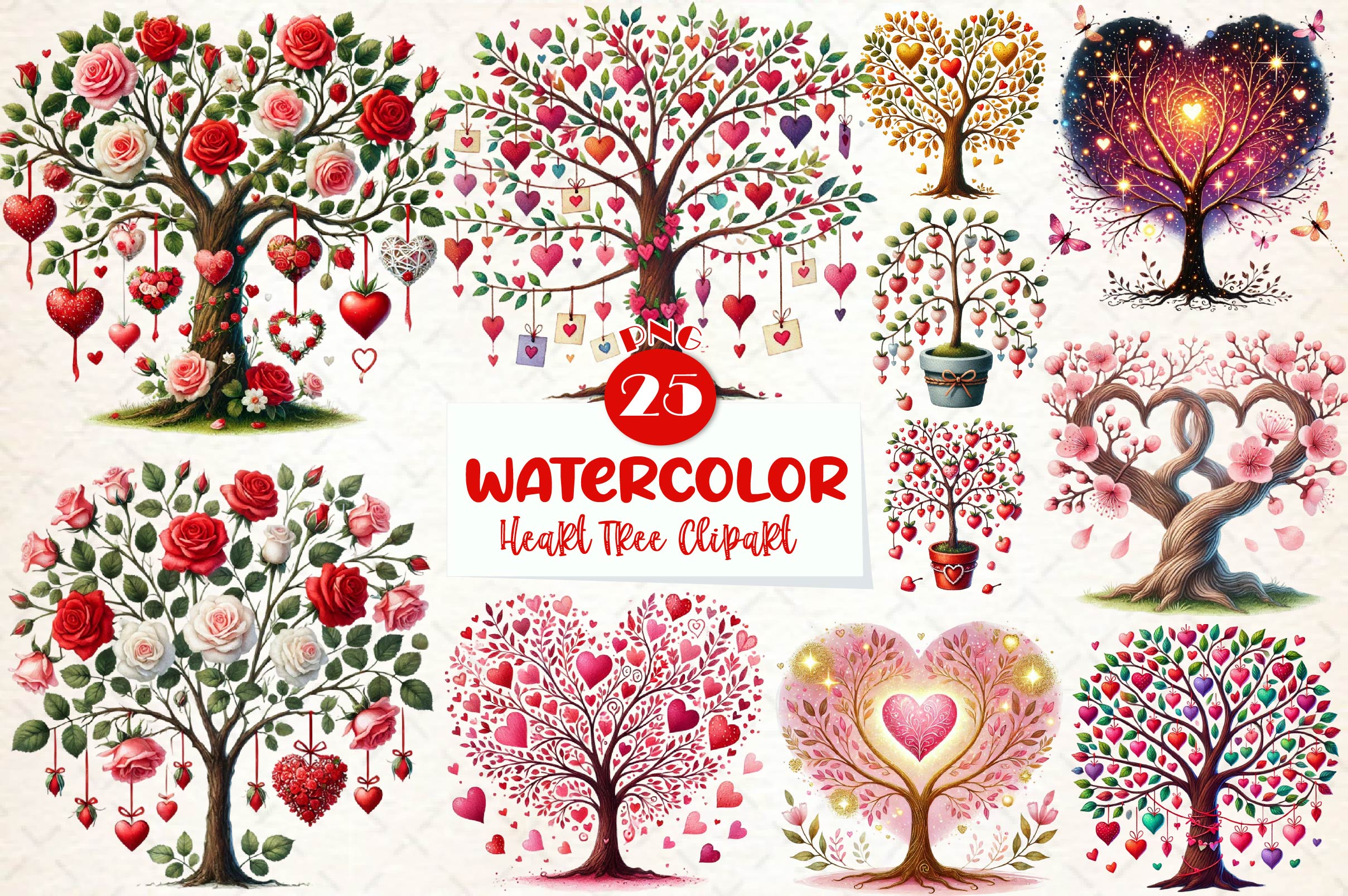Valentines Day Heart Tree Clipart Bundle - CraftNest - Digital Crafting and Art