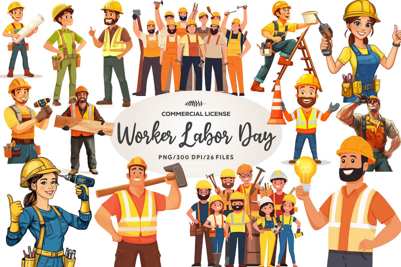 Construction Worker Labor Day Clipart Bundle - CraftNest - Digital Crafting and Art
