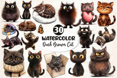 Cute Dark Brown Cat Clipart Bundle - CraftNest - Digital Crafting and Art