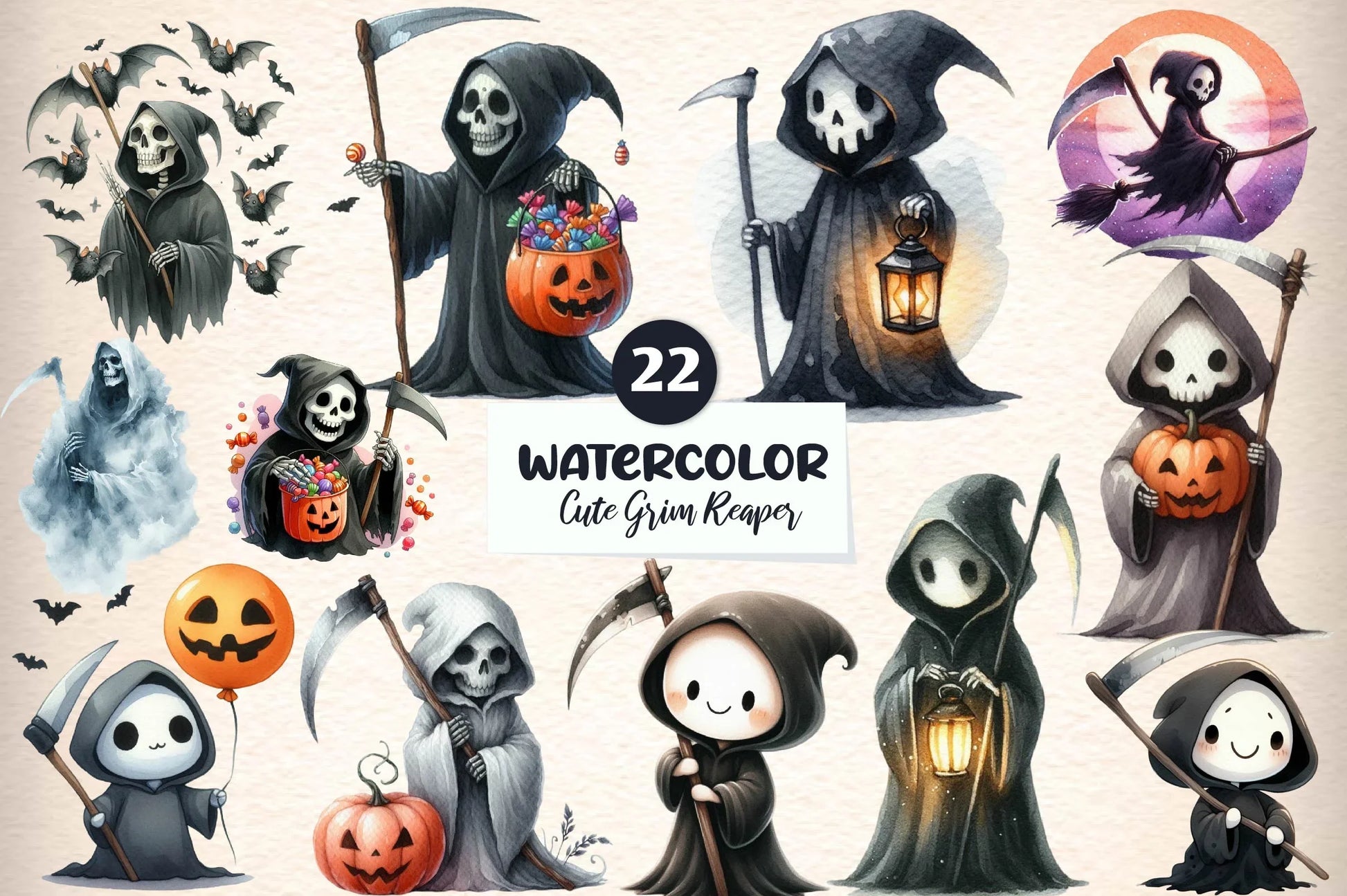 Cute Grim Reaper Clipart Bundle - CraftNest - Digital Crafting and Art