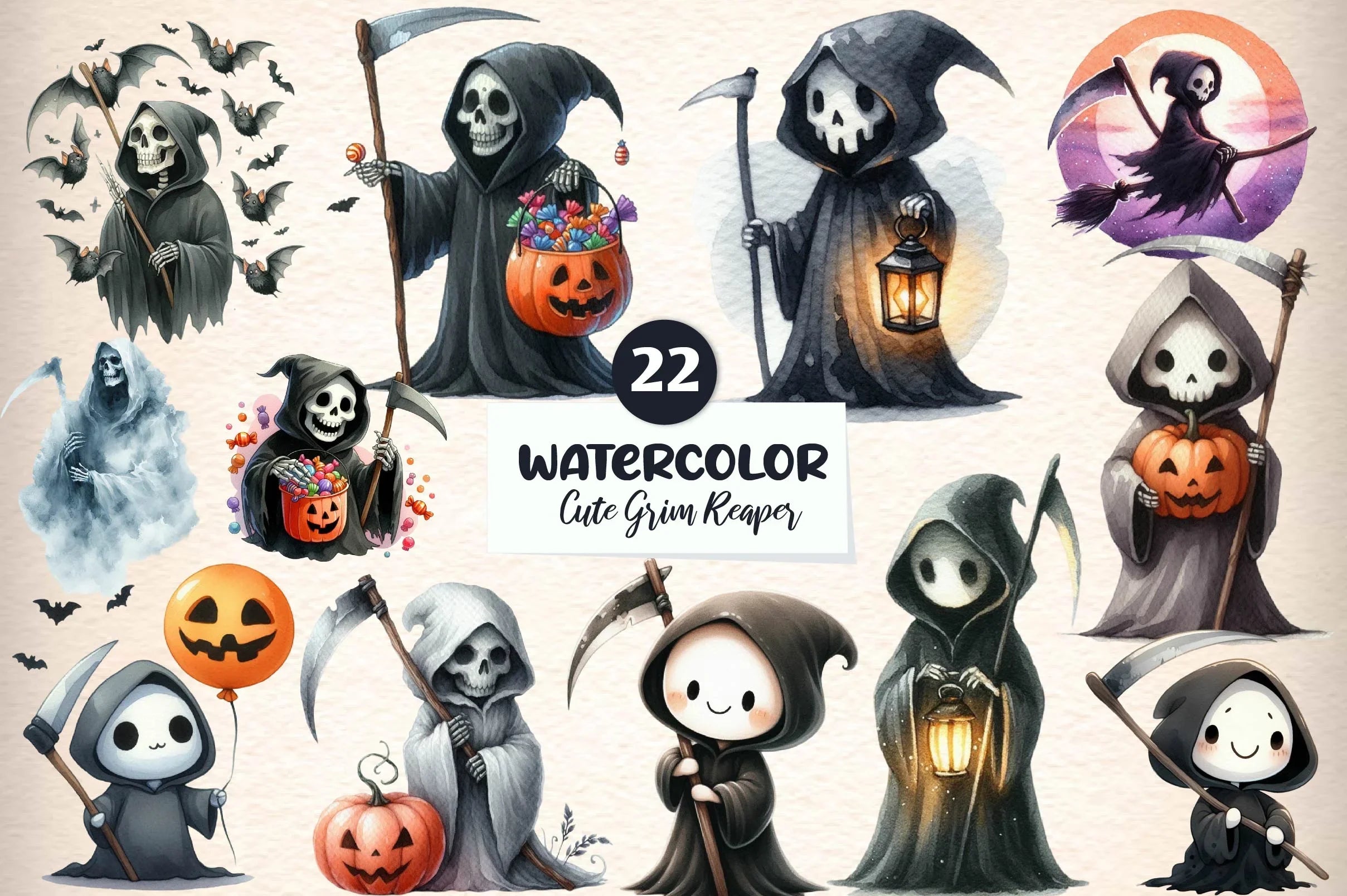 Cute Grim Reaper Clipart Bundle - CraftNest - Digital Crafting and Art