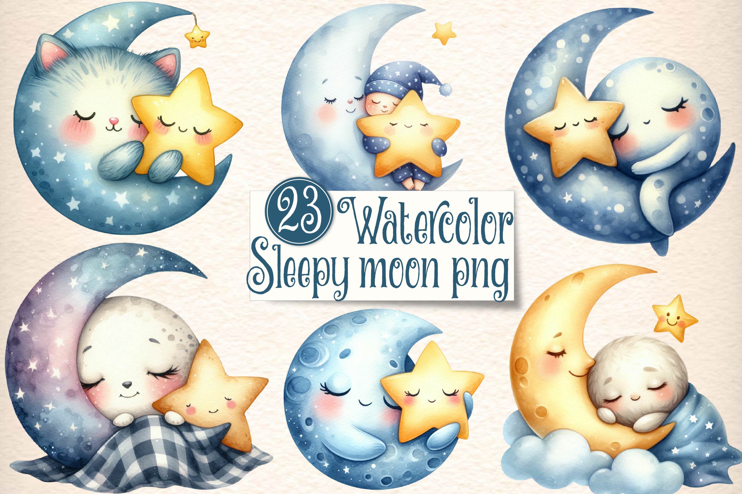 Sleepy Moon Clipart Bundle 1 - CraftNest - Digital Crafting and Art