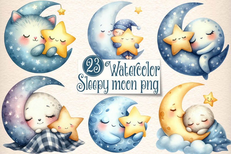 Sleepy Moon Clipart Bundle 1 - CraftNest - Digital Crafting and Art